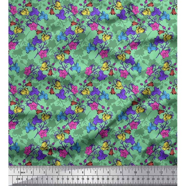 Soimoi Velvet Fabric Leaves & Bell Floral Print Sewing Fabric Yard 58 Inch Wide