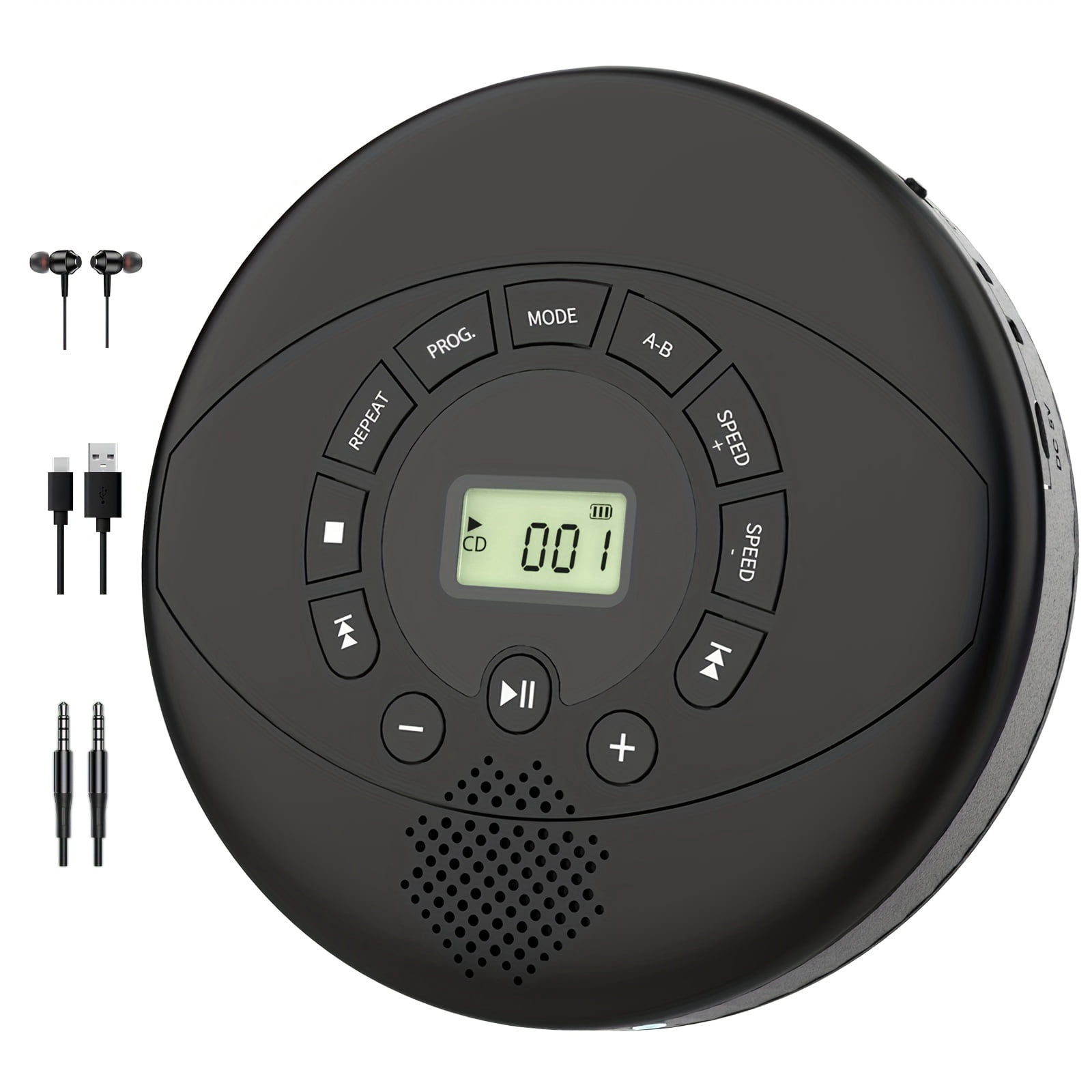 DEBGFS CD player portable Discman rechargeable CD player with speaker Portable cd player with headphones CD-R MP3 USB playable Anti skip CD playing for car suitable for personal or,Black