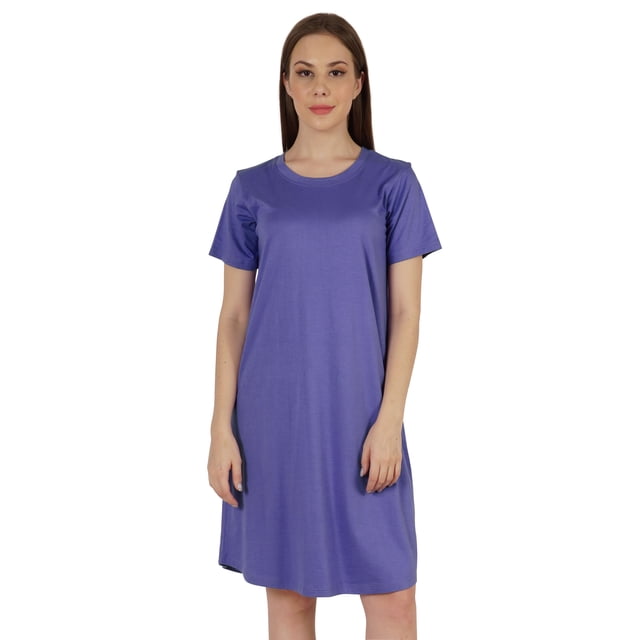 Inkmeso Robe T-Shirt d'Été Décontractée Unie pour Femmes, Coupe Ample, Tunique à Manches Courtes, Robe de Nuit