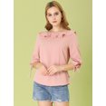 thumbnail image 3 of INSPIRE CHIC Women's Ruffled Neck Half Sleeve Sheer Summer Polka Dots Blouse Tops, 3 of 6