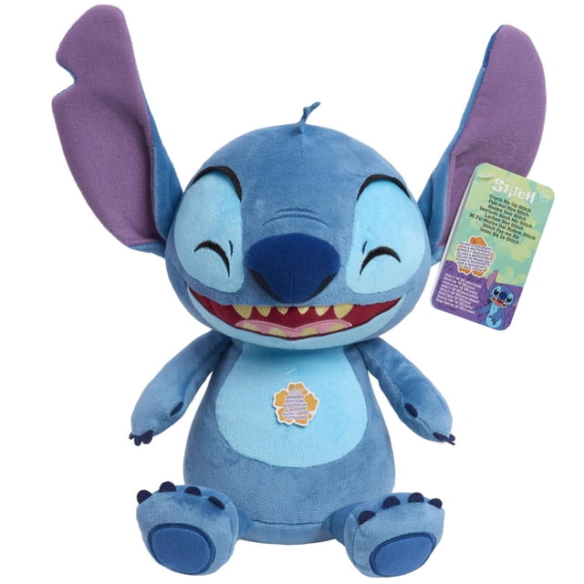Disney Stitch Peluche Stitch « Crack Me Up », une Peluche interactive Bleue de 11 Pouces Mettant en Vedette Stitch de Lilo et Stitch avec de Grandes Oreilles Intérieures Violettes, Visage Souriant Brodé, Tissu en Peluche Doux et une Étiquette sur l'Oreille, Qui Rie et Secoue Lorsqu'on la Ramasse, Convient aux Enfants de 3 Ans et Plus.