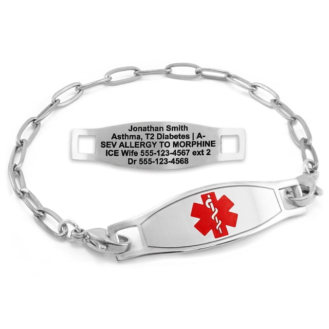 MedicEngraved Stainless Steel Custom Medical Alert Bracelet - 4mm Paperclip Link
