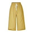 thumbnail image 4 of Jsaierl Women's Cotton Linen Elastic Drawstring Waist Capris, Solid, 4 of 6