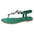 thumbnail image 3 of Flat Sandals for Women T-Strap Transparent Elastic Flash Rhinestone Decor Colorful Dressy Wedding Slip on Non Slip Summer Flip Flops Thong Sandals Green, 3 of 6