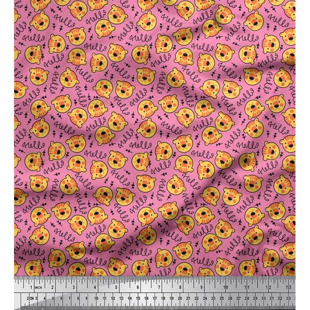 Soimoi Polyester Crepe Fabric Text & Tiger Face Cartoon Decor Fabric Printed Yard 52 Inch Wide