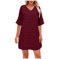 thumbnail image 1 of Robe d'Été pour Femmes 2024 Mode Grande Taille Robe Unie à Col en V en Mousseline à Pois à Manches Courtes à Col en V Rabais de 50 % Liquidation!, 1 of 5