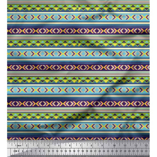 Soimoi Georgette Viscose Fabric Aztec Geometric Printed Craft Fabric by the Yard 42 Inch Wide