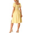 thumbnail image 3 of INSPIRE CHIC Robe Smockée pour Femme à Carreaux Vichy, Encolure Carrée, Manches Courtes, Décontractée, Jaune, P, 3 of 5