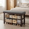 thumbnail image 2 of LEDREM Shoe Bench with Cushion, 3-Tier Sturdy Entryway Shoe Rack Organizer, Brown and Grey, 2 of 6