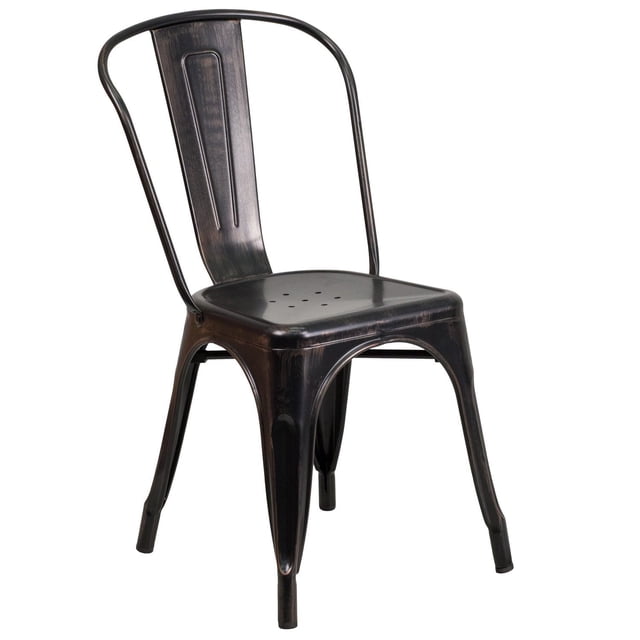 Black-Antique Gold Metal Indoor-Outdoor Stackable Chair