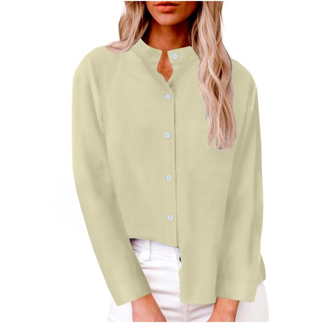 Yuyuzo Womens Fall Business Casual Tops Long Sleeve Button down Blouses Loose Basic Going out Tops
