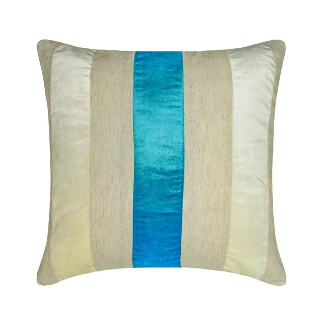 Decorative Blue 18"x18" (45x45 cm) Throw Pillows, Velvet & Linen Patchwork Throw Pillows For Couch, Striped Pattern Modern Style - Velvet Band Turquoise