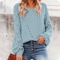 thumbnail image 2 of Vêtements de Mode pour Femmes Femmes Décontracté Mode Uni Ajouré Chandail à Enfiler Manches Longues Col Rond, 2 of 9
