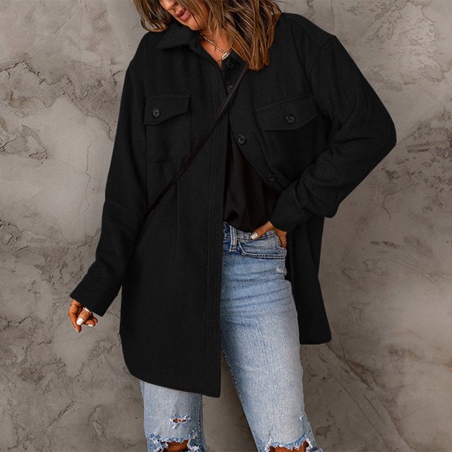 EGNMCR Veste à Manches Longues pour Femmes, Sans Capuche, Décontractée, Col en V, Couleur Unie