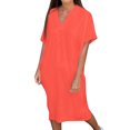 thumbnail image 2 of Ovzne Robes Grande Taille pour Femmes aux Formes Robe Femme Robe Décontractée pour Femme Couleur Unie Col en V à Manches Courtes Robe Décontractée Robe Maxi Grande Taille à Manches Courtes Liquidation, 2 of 7