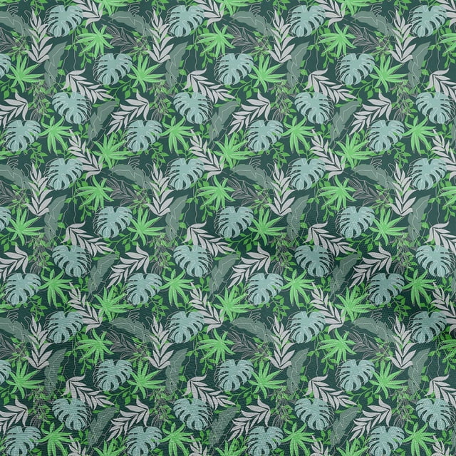oneOone Tissu en Rayonne Vert Motif Feuille Tropicale Tissu pour Robe Tissu Imprimé au Mètre 56 Pouces de Large