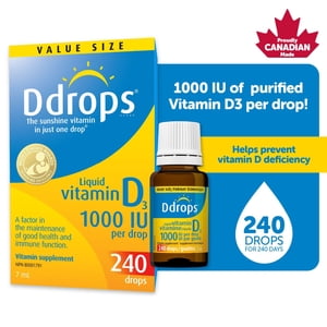 Ddrops¬Æ Vitamine liquide D3 Supplément de vitamine, 1000IU Taille de la valeur