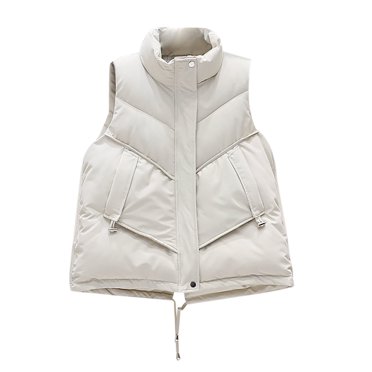 IROINID Women's Short Puffer Vest Solid Color Sleeveless Warm Pocket Vest Coat Short Jacket Winter Turn Down Zipper Outerwear, Black