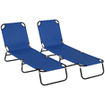 thumbnail image 1 of Outsunny Ensemble de 2 Chaises Longues d'Extérieur Pliantes, Dossier Réglable, Bleu, 1 of 10