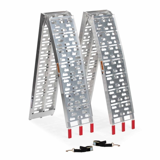 Titan Ramps 7.5 ft Folding Ramp, Anti-Slip Heavy Duty Aluminum with Safety Strap, 2 Pack