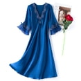 thumbnail image 1 of Sakmal Robe de Maison en Soie pour Femmes, Pyjama en Satin Bleu à Manches Courtes, Chemises de Nuit pour Femmes, 1 of 5
