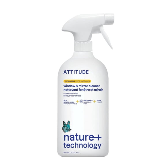 ATTITUDE nature+ technology, Window & Mirror Cleaner, Natural Cleaner, Citrus Scent, 800ml