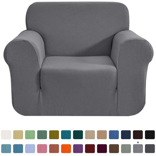 CHOK 2024 1-Piece Checks Stretch Sofa Cover Slipcover Couch Cover Chair Light Gray