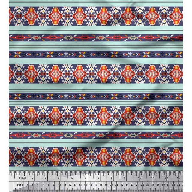 Soimoi Poly Georgette Fabric Ikat Southwestern Fabric Prints by Yard 52 Inch Wide