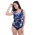thumbnail image 3 of BIMEI One Piece Mastectomy Swimwear Pocketed Swimsuit Ruffle Bathing Suit 956,Blue,4XL, 3 of 8