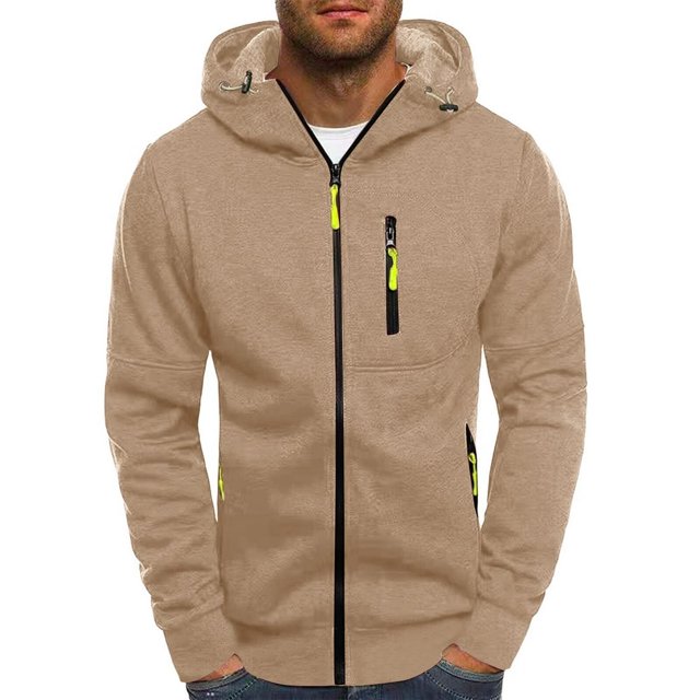 MesaSe Mens Hooded Sweater Coat With Solid Color Zipper Pocket In Autumn And Winter