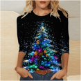 thumbnail image 1 of RKSTN Chemisiers pour Femmes T-Shirts Mode pour Femmes Décontractés Col Rond Manches 3/4 T-Shirt Ample Chemisiers pour Dames Chemises Chemisiers pour Femmes Chic Décontracté, 1 of 5