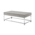 thumbnail image 4 of Inspired Home Table Basse Maximo 2 Tiroirs Pieds en Acrylique à Fini Très Lustré Base en Acier Inoxydable Chromé Design Moderne, Gris Pâle/chrome, 4 of 9