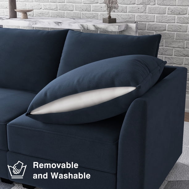 HONBAY Velvet Couch L-Shaped Sofa with Reversible Chaise and