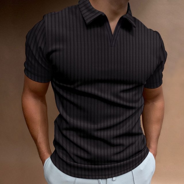 Styesk T Shirts for Man Men's Solid Color Shirt Pullover Lapel Vertical Strip Button Long-Sleeved Lapel Top