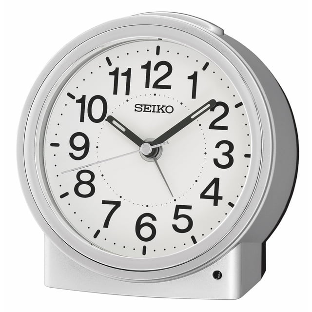 Seiko QHE199SLH Réveil de Chambre Rond Classique Sans Tic-Tac, Argent, 4,6 x 4,7 Pouces