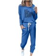 thumbnail image 1 of Pisexur Womens Lounge Set 2 Piece Outfits Long Sleeve Letter Print Blouses Tops Drawstring Pockets Long Pants Track Suits Plus Size Vacation Outfits Sweatsuit Set S-5XL, 1 of 4