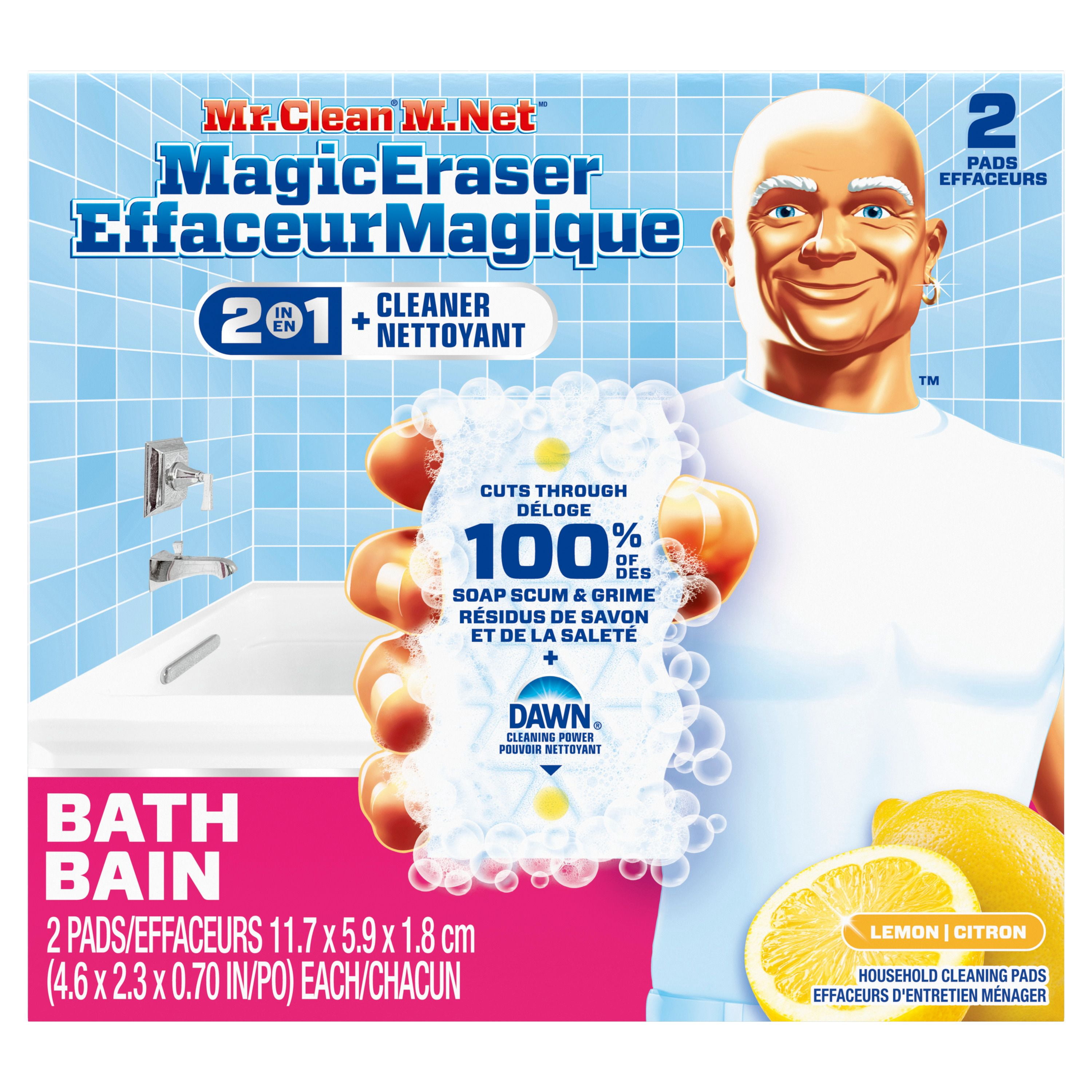 Mr. Clean Éponge EffaceurMagique, Nettoyant pour Salle de Bain, Nettoyant pour Résidus de Savon, Douche et Baignoire, Bain 2 en 1, 2 Unités