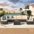 thumbnail image 1 of YODOLLA 7-Piece Patio Furniture Set, Black Rattan Wicker Outdoor Sectional Sofa Couch with Table Patio Conversation Set for Lawn& Backyard In Beige, 1 of 7