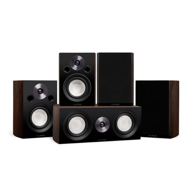 Fluance Reference Compact Surround Sound Home Theater 5.0 Channel Speaker System including 2-Way Bookshelf, Center Channel and Rear Surround Speakers - Natural Walnut (X850WC)