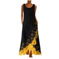 thumbnail image 2 of HKEJIAOI Liquidation des Ventes Robe Fleurie pour Femmes Robe d'Anniversaire Femmes Mode Sans Manches Imprimé Col Rond Longue Robe Maxi Robe Chemise de Plage Jaune, 2 of 5