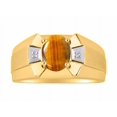 thumbnail image 1 of RYLOS Men's Rings Yellow Gold Plated Silver Rings Classic Designer  9X7MM Gemstone & Diamond Ring Tiger Eye November Birthstone Ring Size 13, 1 of 7