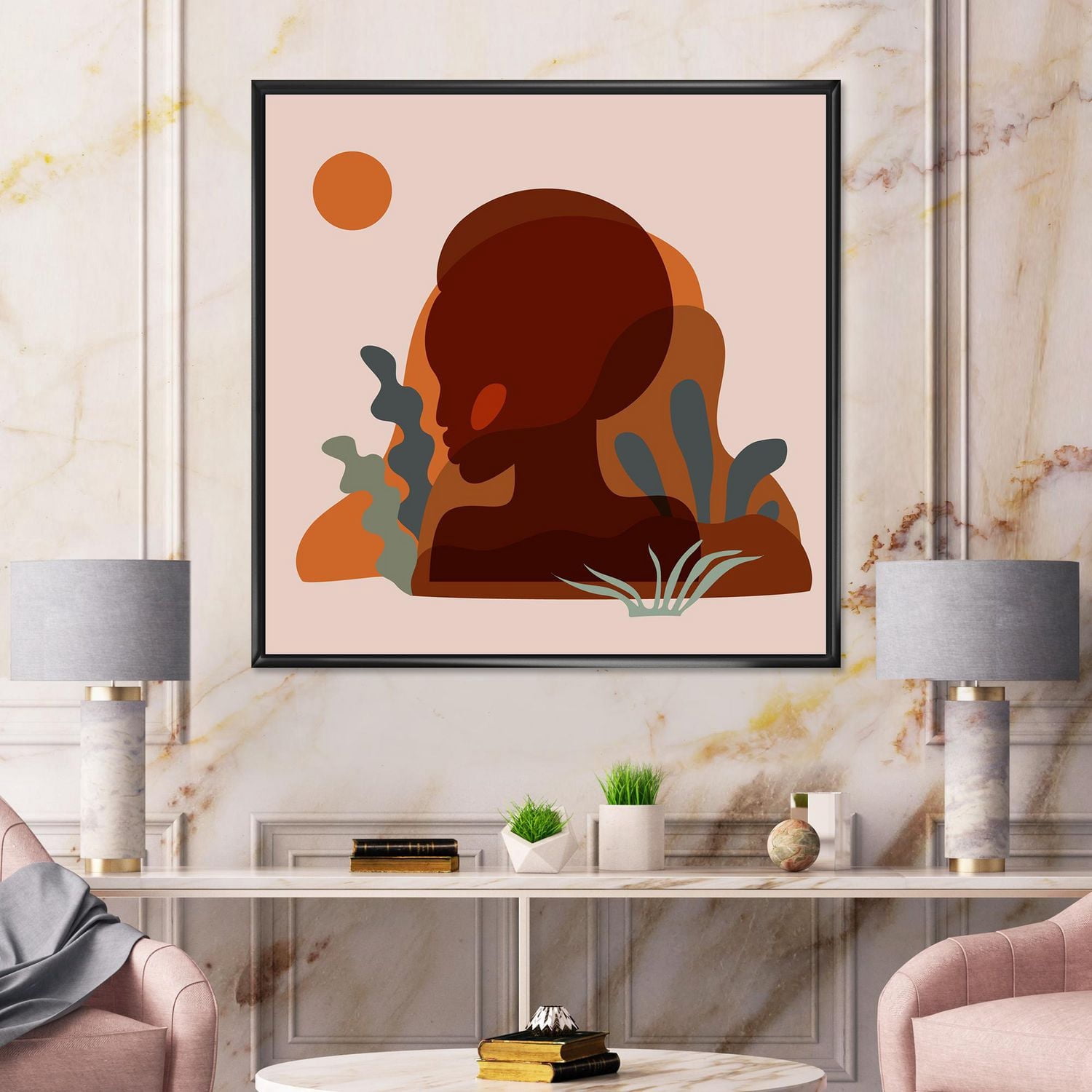 Designart Ethnic Geometric Silhouette of Afro American III FLOAT FRAME WALL ART