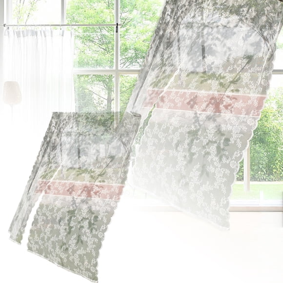 Curtain Window Panel Elegant Lace Sheer Block Transparent Drapery for Living Room and Indoor Doors French Semi-Lace Curtain with Bar Hooks Polyester Material for