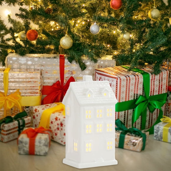 Resin Christmas Village, Christmas Village Figurines Decoration, Christmas Village Accessories, Lighted LED Christmas Village Houses, White Winter Village LED Light for Xmas Town Scene