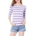 thumbnail image 1 of INSPIRE CHIC Hauts pour Femmes Non Doublés Col Rond Manches au Coude Coupe Ajustée T-Shirt Décontracté TP Violet Pâle, 1 of 8