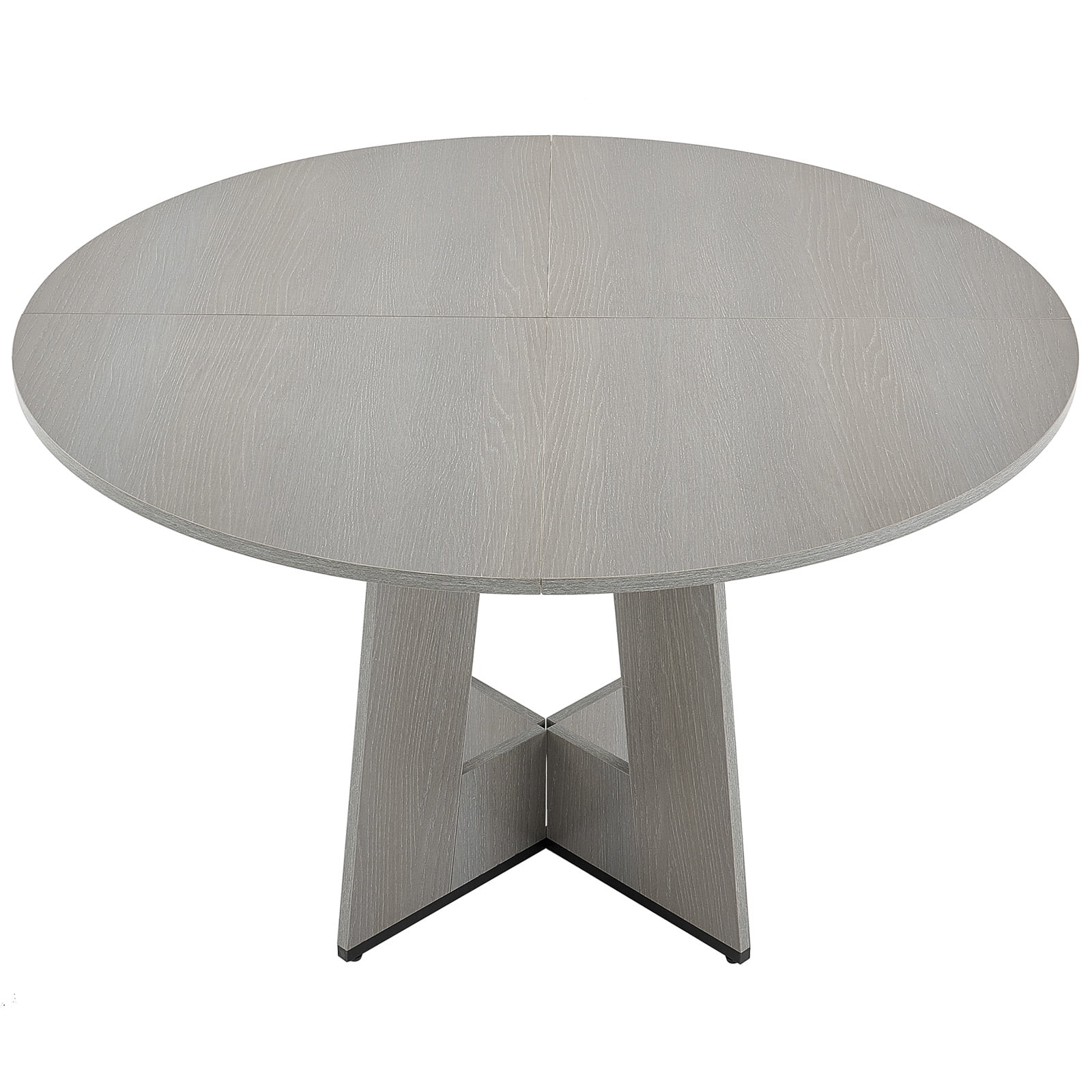 KFFKFF Round Dining Table, 47 inch Wood Table for 4-6 Person, Farmhouse Circle Dinner Furniture, Rustic Leisure Tables with Thick Wooden Legs, for Home Kitchen Living Room, Grey (Only Table)