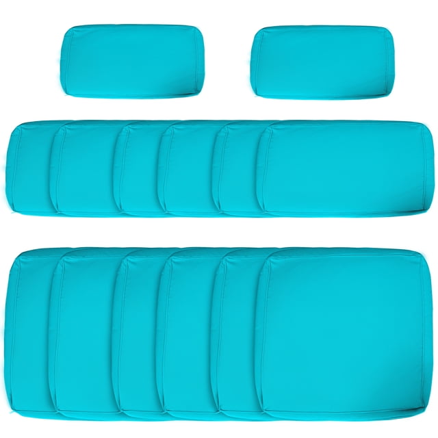 Outsunny Ensemble de 14 Housses de Coussins d'Extérieur en Rotin pour Sofa de Patio, Remplacement en Bleu Pâle. Comprend 6 Housses de Coussins d'Assise et 8 Housses de Coussins de Dossier (6 Grandes, 2 Petites) en Tissu polyester durable. Conçues pour Protéger les Coussins de la Moisissure et de l'Humidité Tout en Ajoutant un Style Frais à Vos Meubles d'Extérieur. Les Housses Sont Lavables à la Machine et Dotées de Fermetures Éclair pour une installation Facile. Convient à Outsunny SKU : 860-020MX. Dimensions : Coussin d'Assise 25