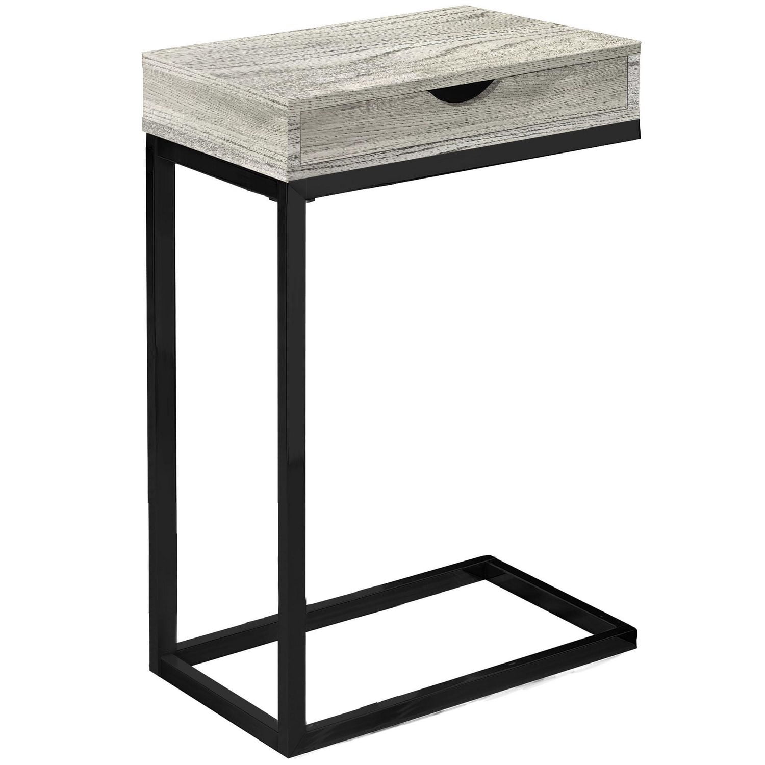 Monarch Specialties Table D'appoint, En Forme De C, Bout, Côté, Collation, Tiroir De Rangement, Salon, Chambre À Coucher, Métal, Stratifié, Gris, Noir, Contemporain, Moderne