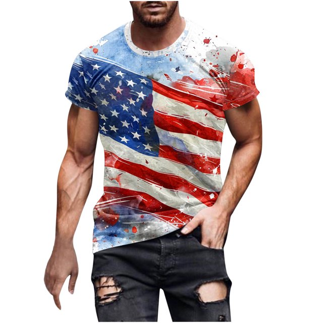 Birdeem Chemises pour Hommes Jour de l'Indépendance T-Shirt Imprimé Col Rond Manches Courtes
