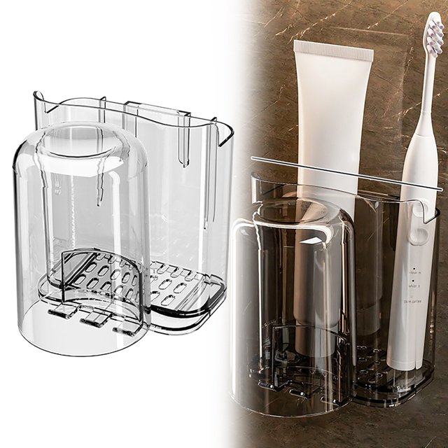 Oleegame 1PC Spoon And Lid Rest Toothbrushes Tooth Cups Shelves Shelves Non Perforated Bathroom Mouthwash Cups Wall Mounted Toothpaste Cup Storage Racks Transparent White Gray